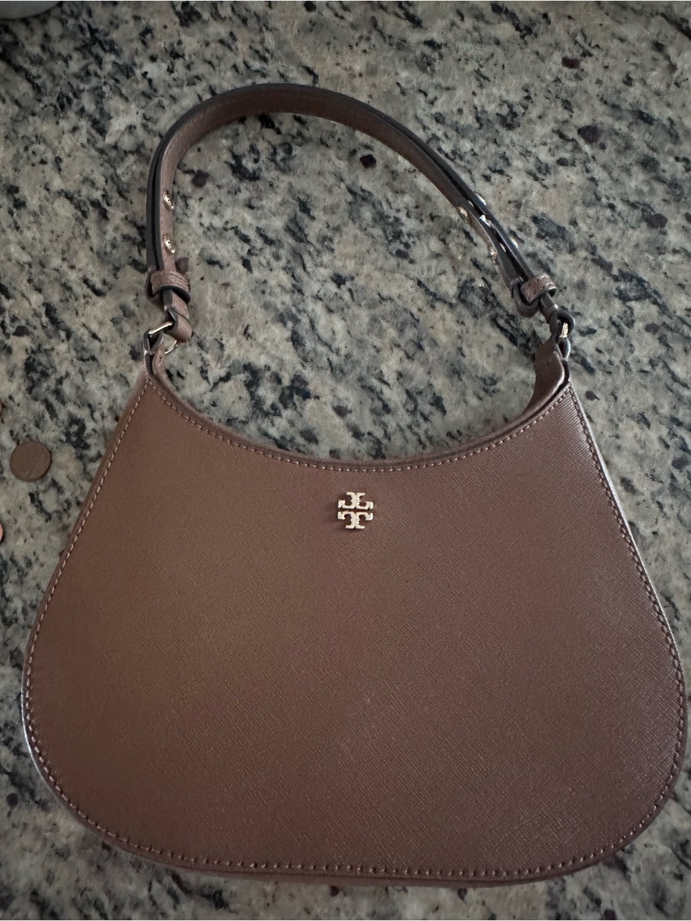 Tory Burch Chocolate Brown Saffiano Crescent Shoulder Bag